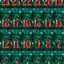 Adventskalender // Gratis tall // Grønn, rødt, snøkrystaller og glitter