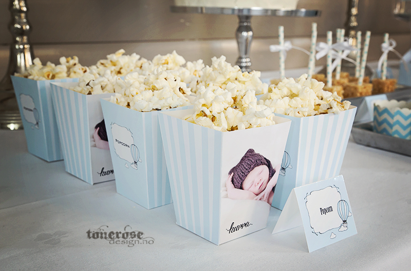 Personlige popcornbegre lyseblå striper - popcorn bokser