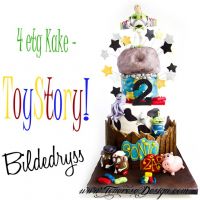 ToyStory kake 4 etg, med Buzz Lightyear, mr&mrs Potatohead etc! {Bildedryss}